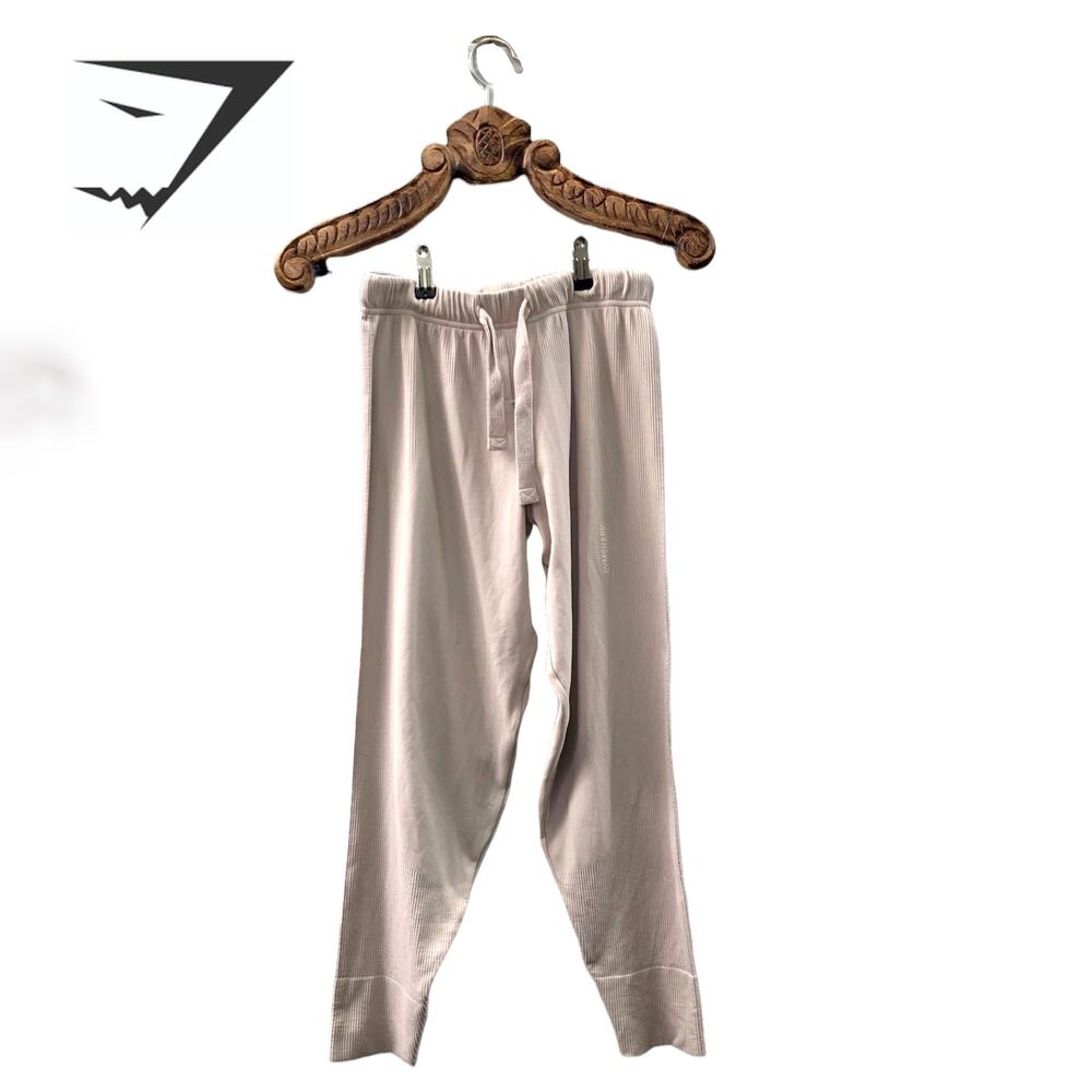 Gymshark Pants Pause Joggers Pebble Grey Beige Ribbed Sides Drawstring xs
